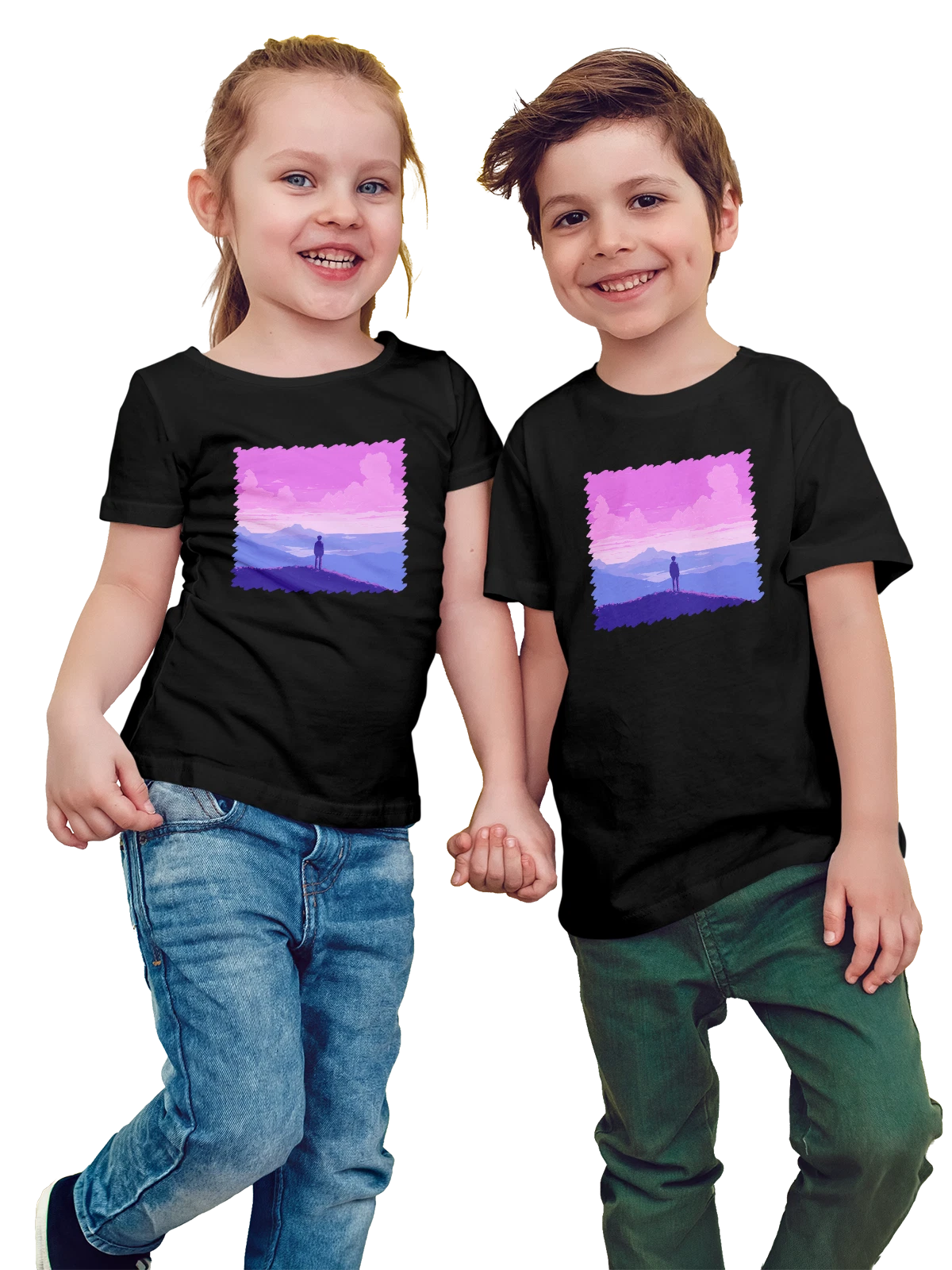 Футболка детская Фантастика Lofi boy Пейзаж чёрная с принтом — креативный принт — Чёрная, фото 1