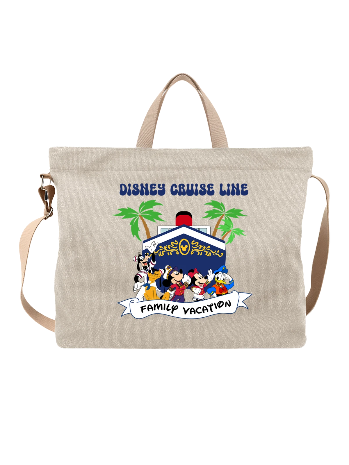 Сумка бежевая с принтом Mickey Mouse and friends Family Vacation — Family Vacation — Бежевая, фото 1