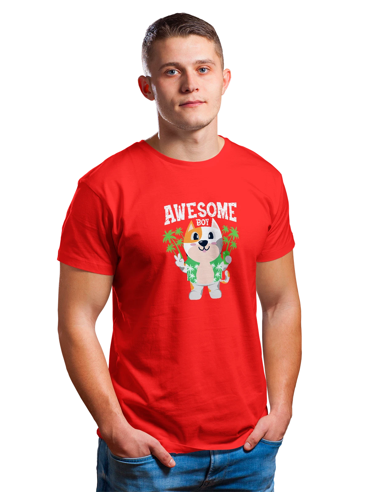 Футболка Собака отпуск awesome boy красная с принтом — кинология — Красная, фото 1