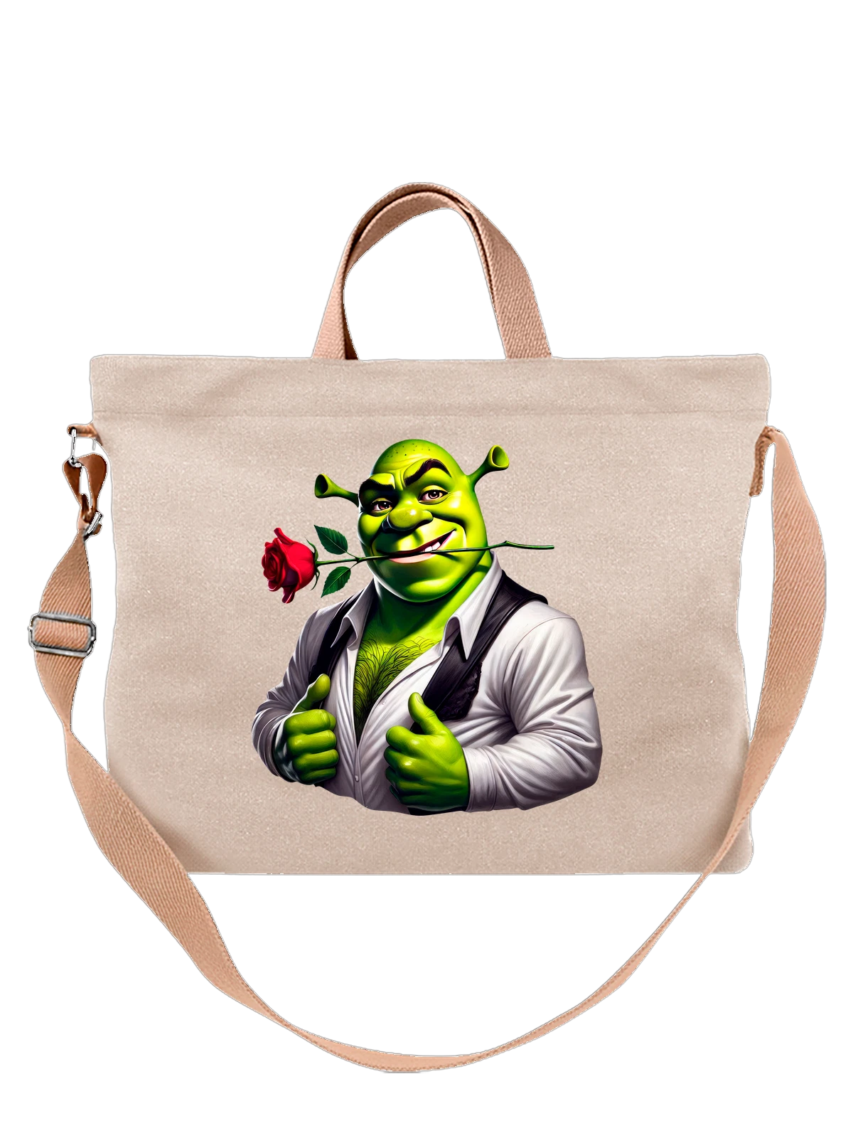 Сумка Шрек Shrek с розой белая с принтом — подарок любимой — Белая, фото 1