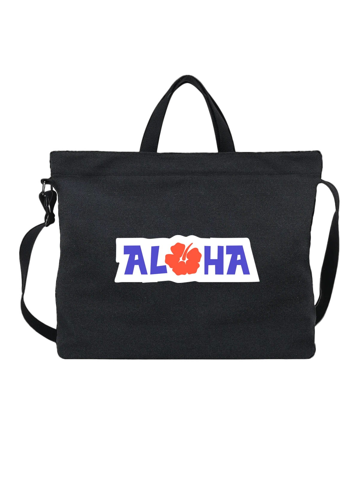Сумка ALOHA с цветком гибискуса чёрная с принтом — пляжная тематика — Чёрная, фото 1