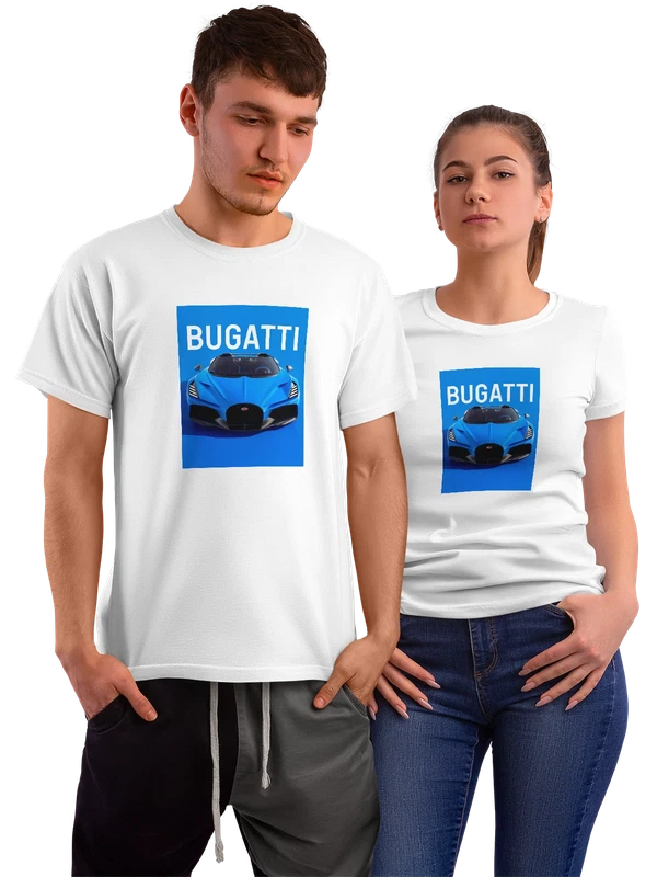 Футболка Bugatti синий спорткар стильный принт — Белая, фото 1