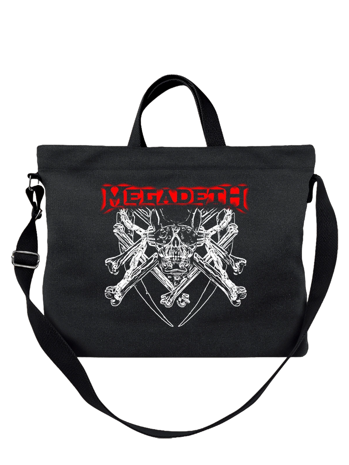Сумка Логотип Megadeth красный глич чёрная с принтом — рок группа — Чёрная, фото 1