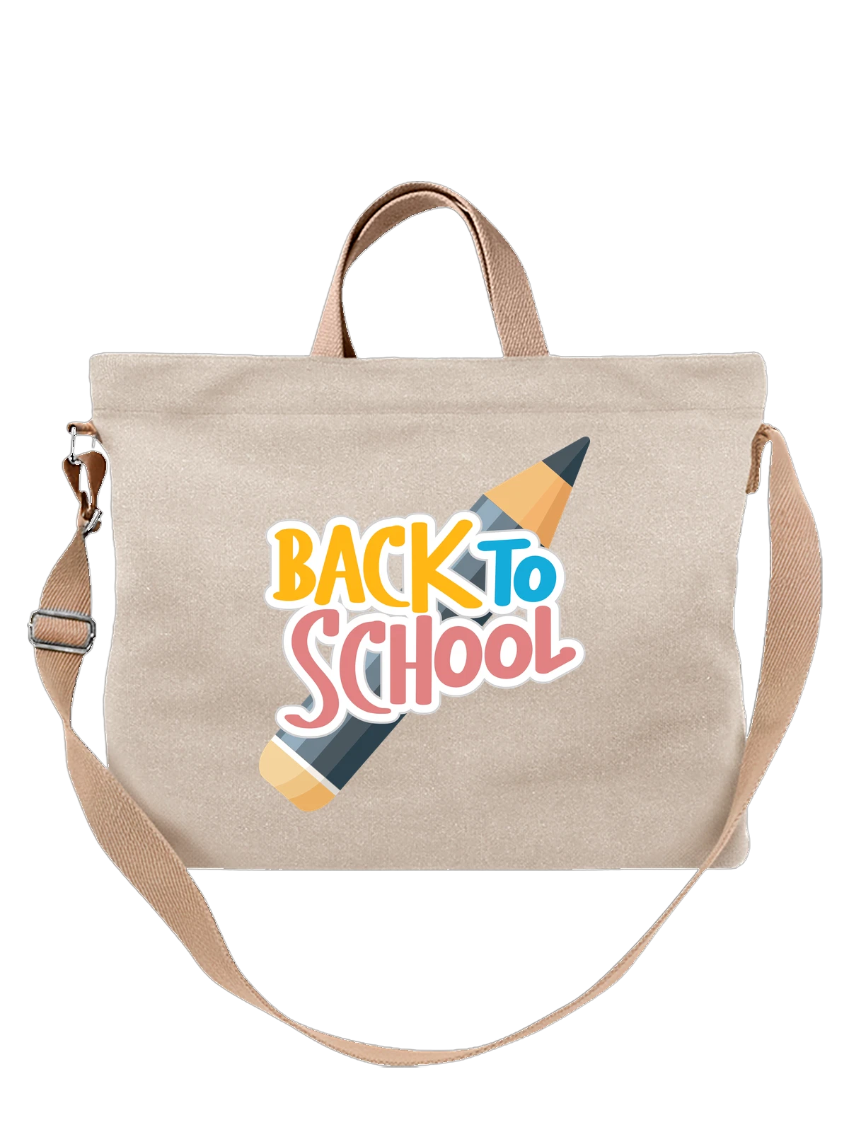 Сумка бежевая с принтом Back To School с школьным карандашом — канцелярия — Бежевая, фото 1