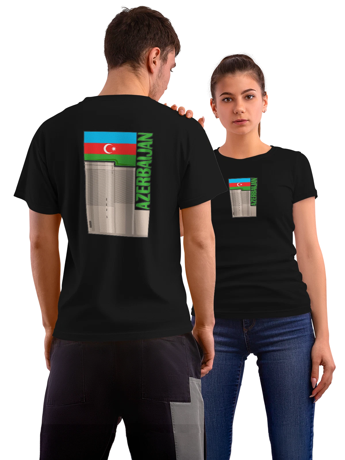 Футболка с флагом Азербайджана Azerbaijan чёрная с принтом на спине — патриотический принт — Чёрная, фото 1
