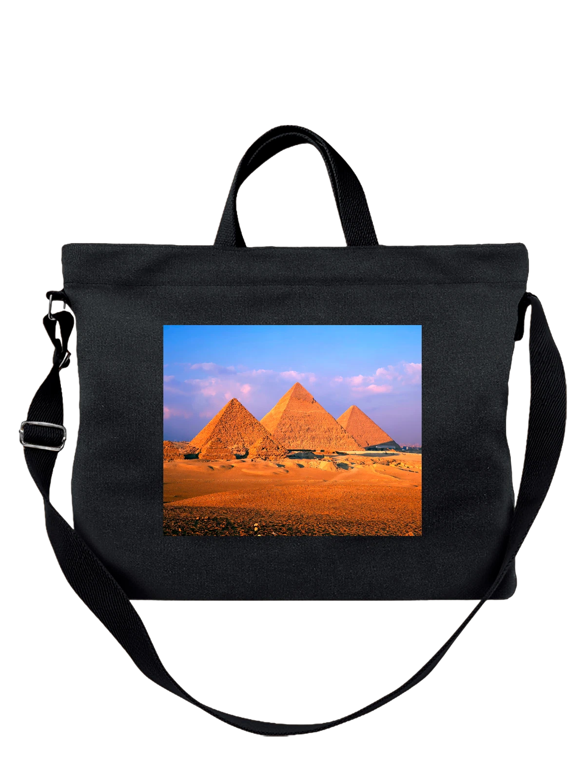 Сумка чёрная с принтом Страна Pyramids of Giza Egypt египет — городские огни — Чёрная, фото 1