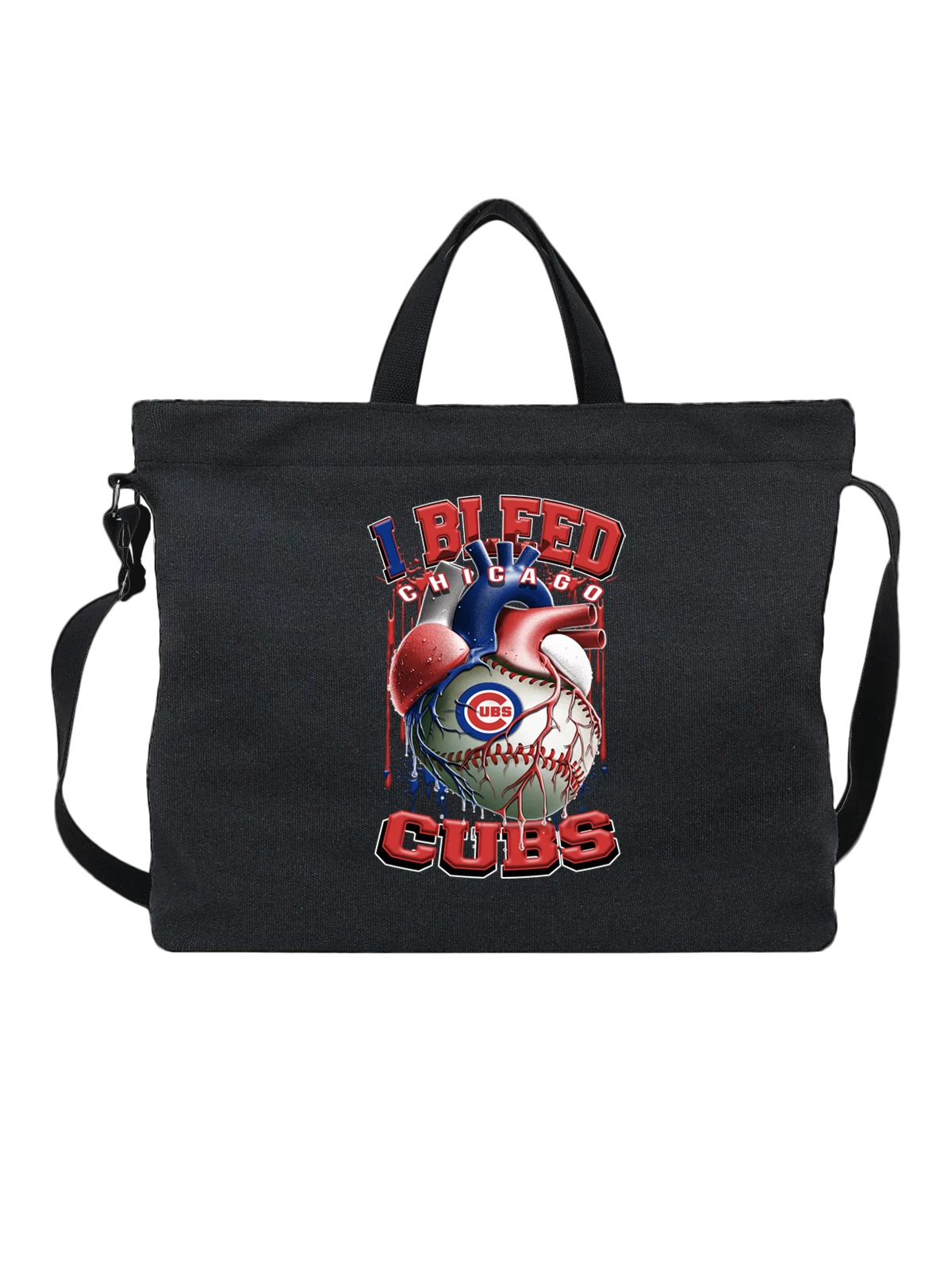 Сумка чёрная с принтом Бейсбольный клуб Chicago Cubs с эмблемой — спортивный принт — Чёрная, фото 1