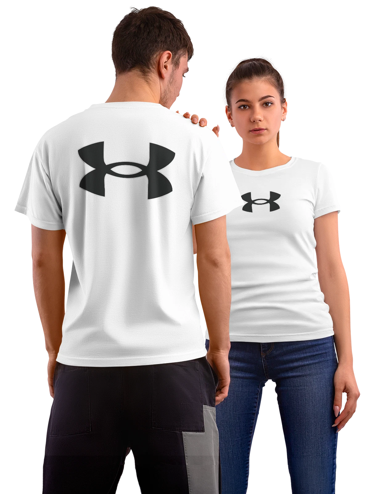 Футболка с логотипом Under Armour на белом фоне белая с принтом на спине — брендовый принт — Белая, фото 1