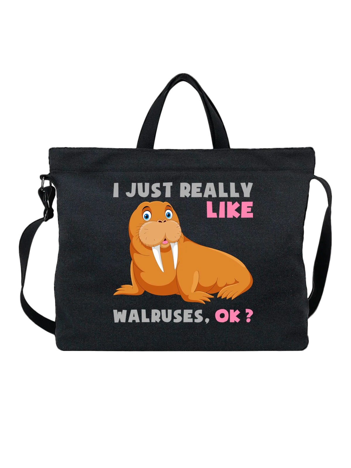 Сумка Морж I like walruses чёрная с принтом — подводная жизнь — Чёрная, фото 1