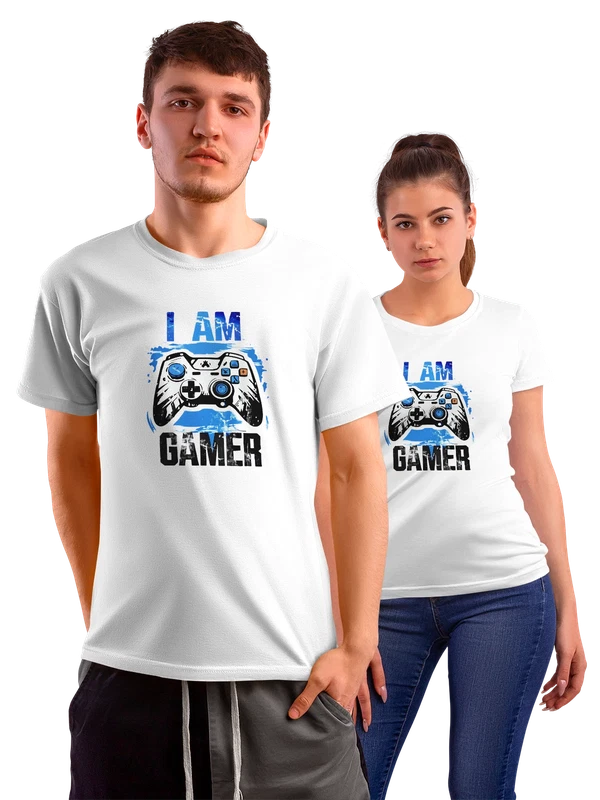 Футболка Я Геймер I Am Gamer с джойстиком и надписью — Белая, фото 1