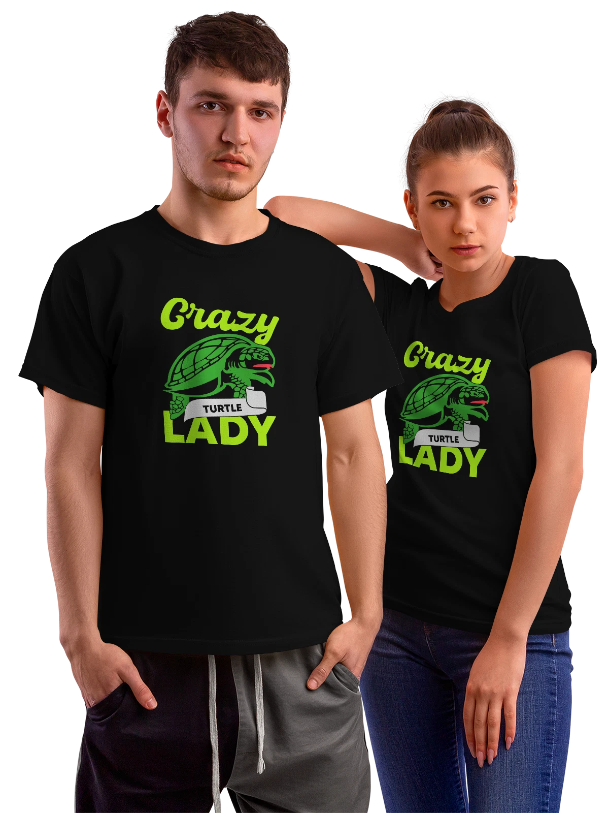 Футболка Черепаха crazy lady чёрная с принтом — подарок любителю рептилий — Чёрная, фото 1