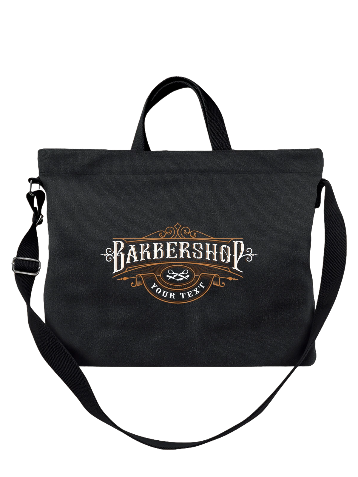 Сумка чёрная с принтом Логотип Barbershop в ретро барбершоп стиле — классическая эмблема — Чёрная, фото 1