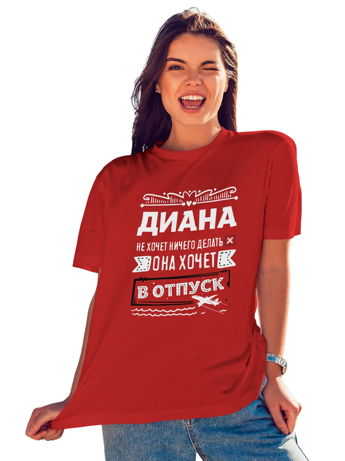 Футболка с именем Диана красная с принтом — для Дианочки — Красная, фото 1