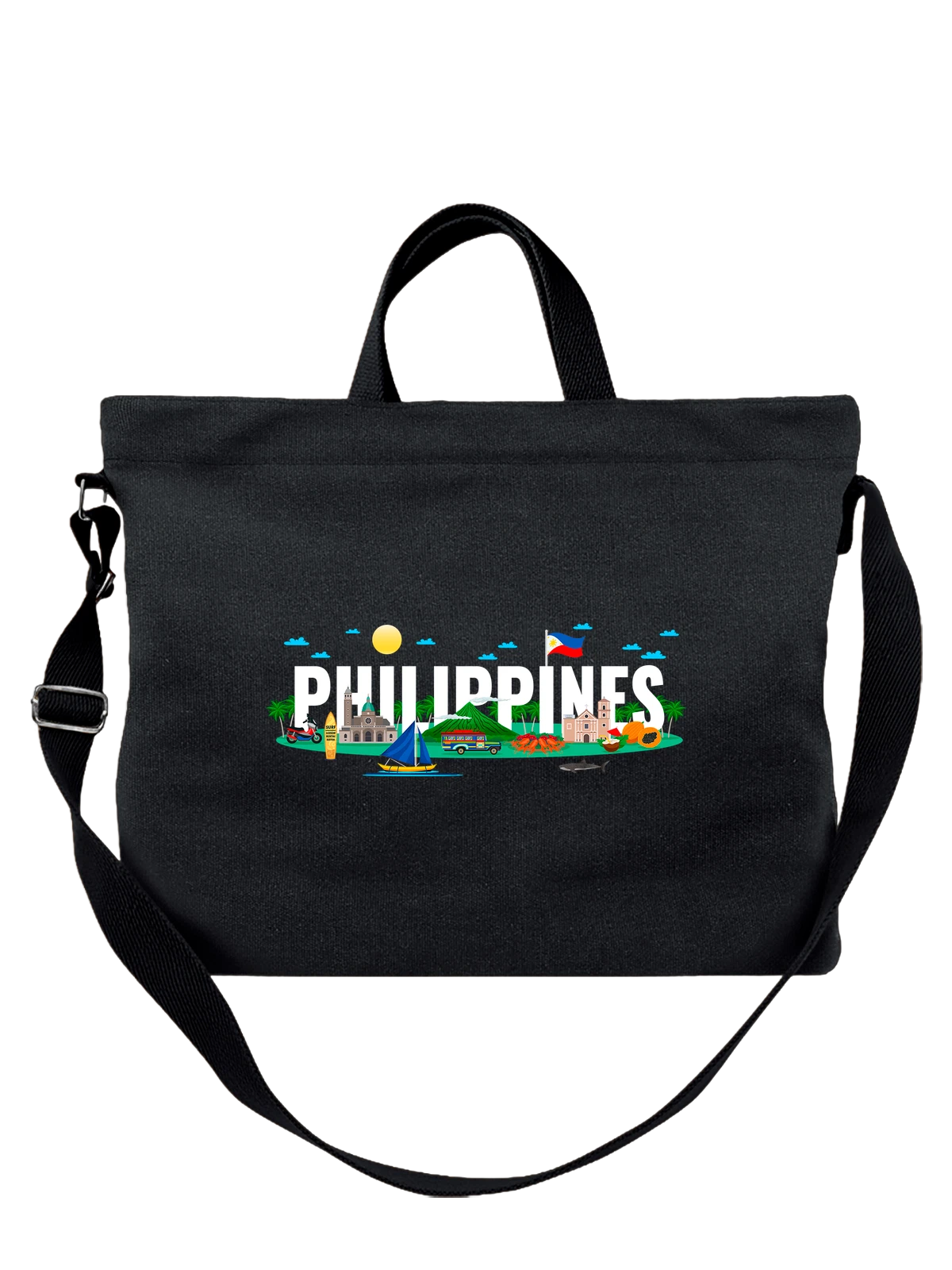 Сумка Надпись Филиппины Philippines чёрная с принтом — подарок с юмором — Чёрная, фото 1