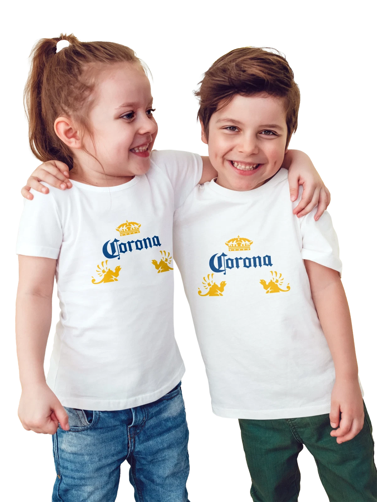 Футболка детская Corona белая с принтом — светлый лагер — Белая, фото 1
