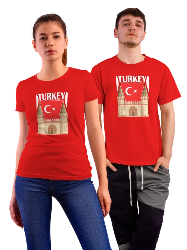 Футболка с флагом Турции Turkey замок — Красная, фото 1