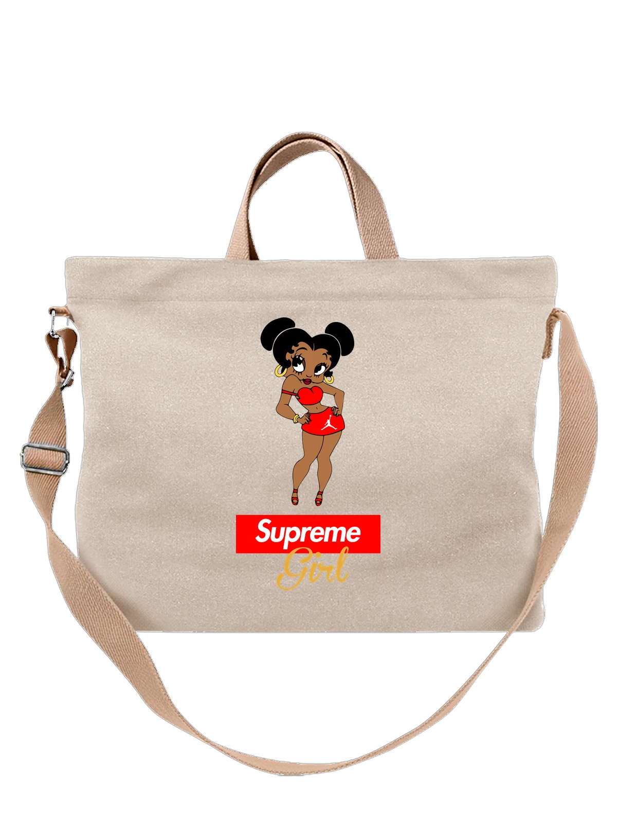 Сумка Девушка Supreme в красном костюме Jordan белая с принтом — fashion art — Белая, фото 1