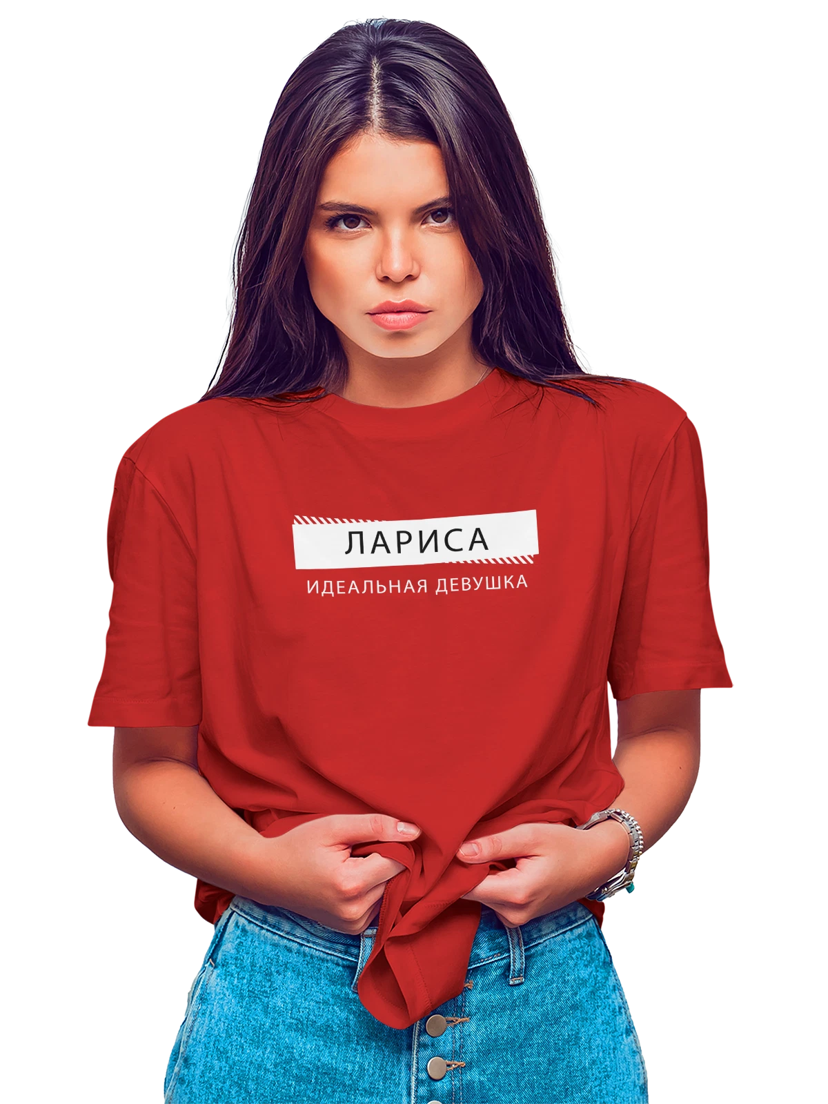 Футболка с именем Лариса Лара красная с принтом — подарок коллеге — Красная, фото 1