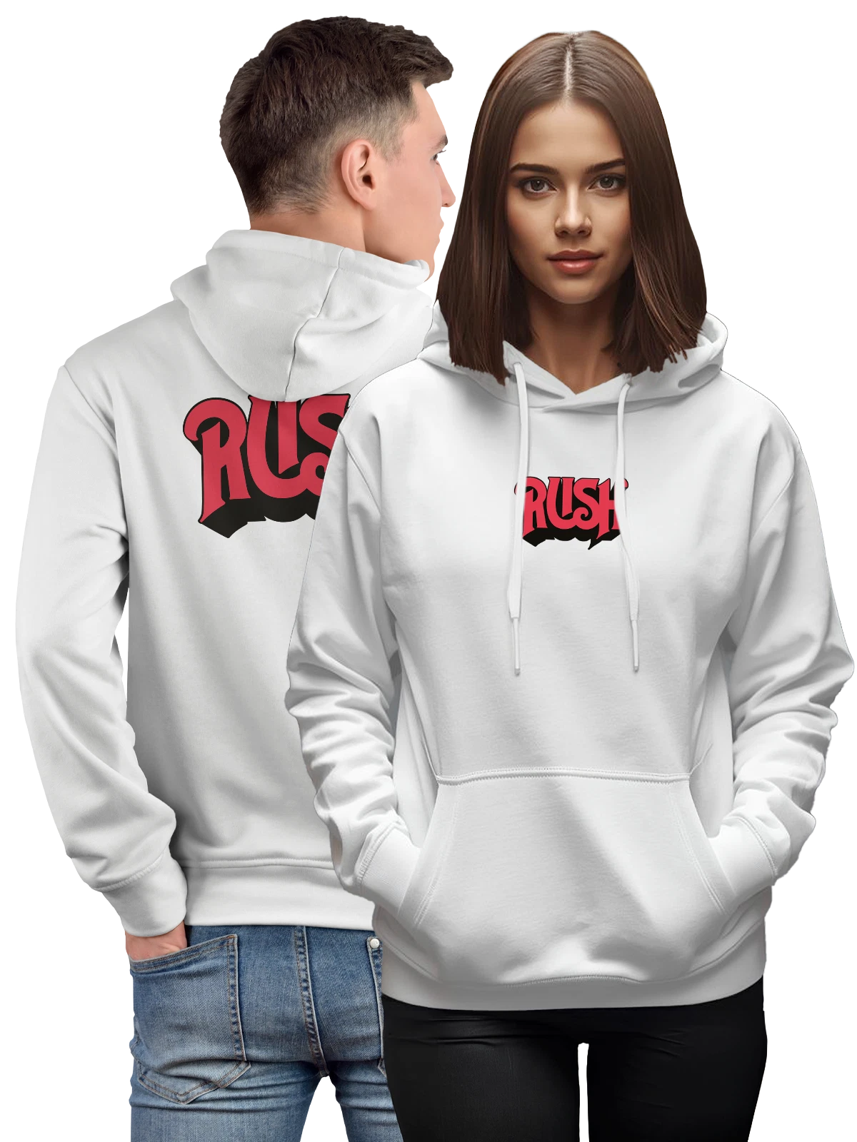 Худи Rush белое с принтом — принт для меломана — Белая, фото 1