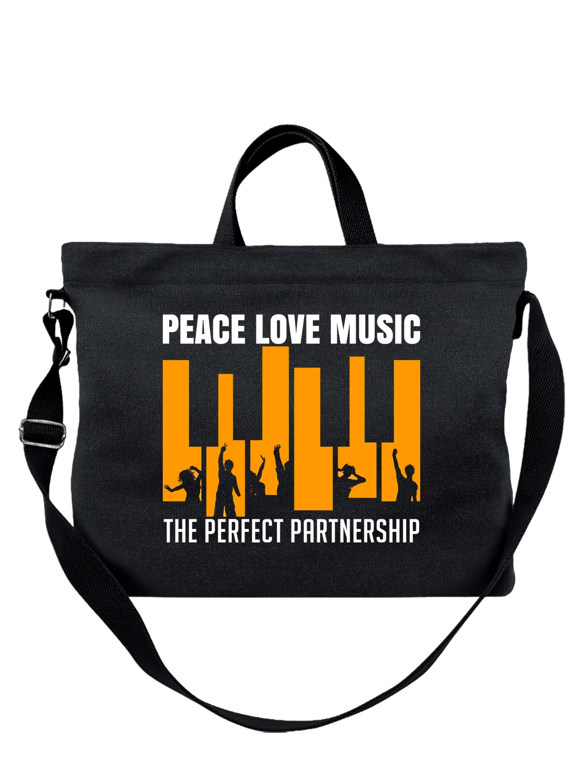 Сумка Надпись peace love music чёрная с принтом — подарок любимой — Чёрная, фото 1