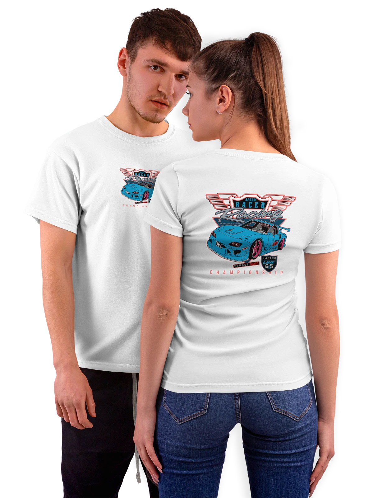 Футболка Гоночное авто надпись racing белая с принтом на спине — флористика — Белая, фото 1