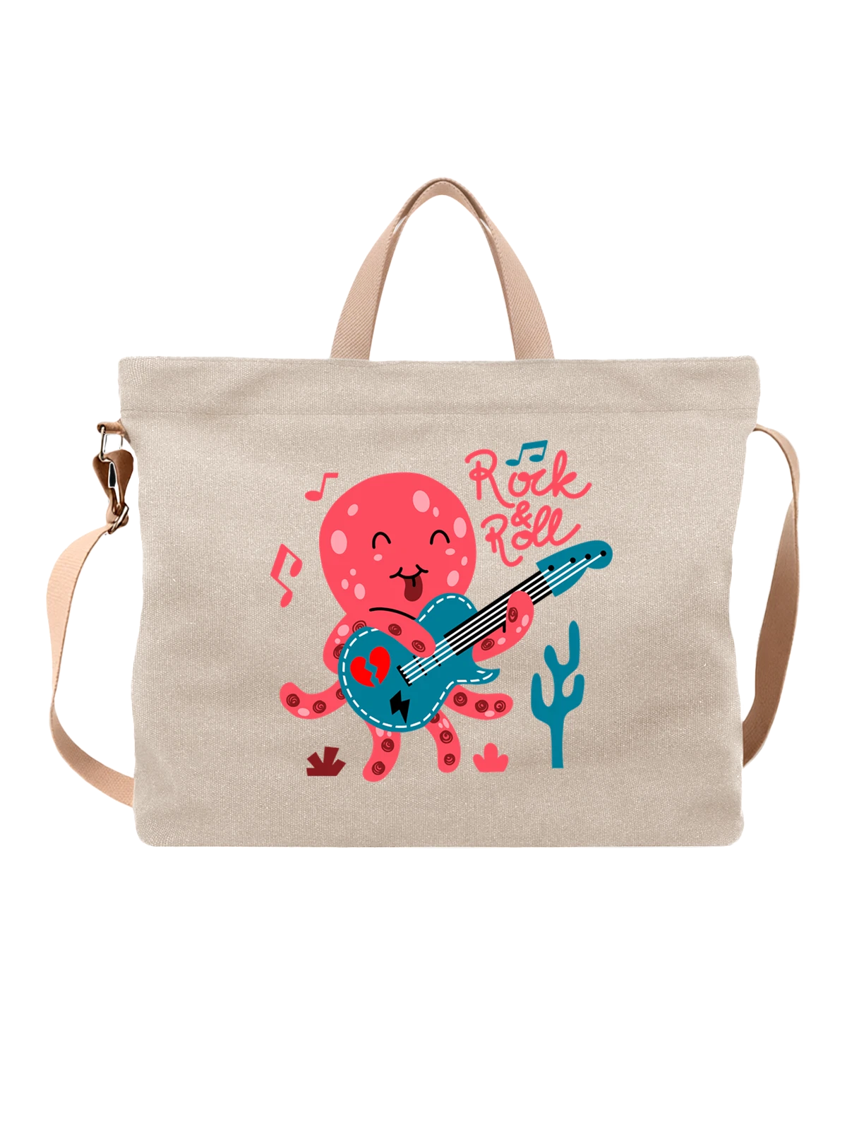 Сумка Осьминог rock and roll белая с принтом — подводная жизнь — Белая, фото 1