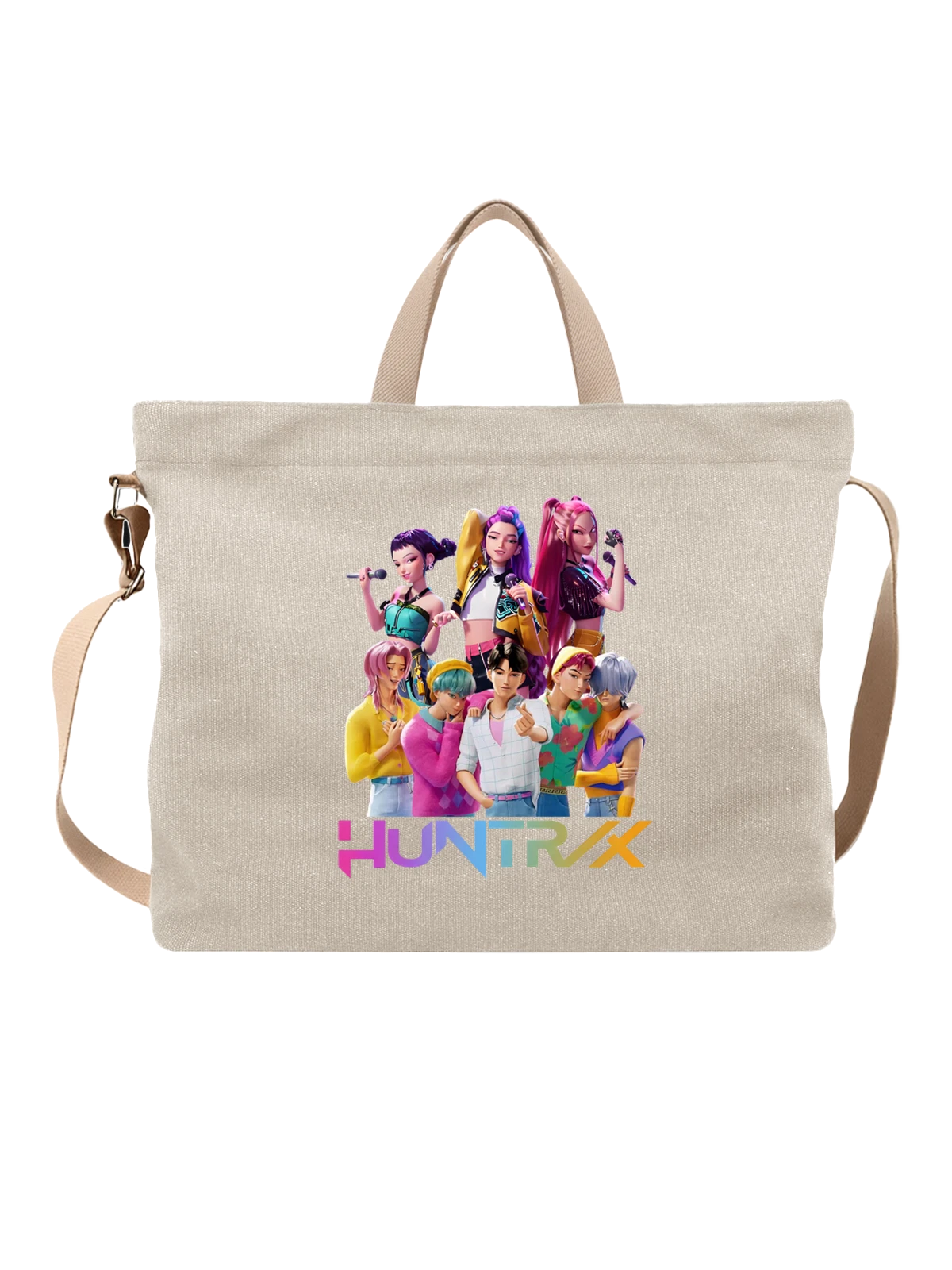 Сумка бежевая с принтом Huntrix группа певиц Kpop персонажи — иллюстрация — Бежевая, фото 1