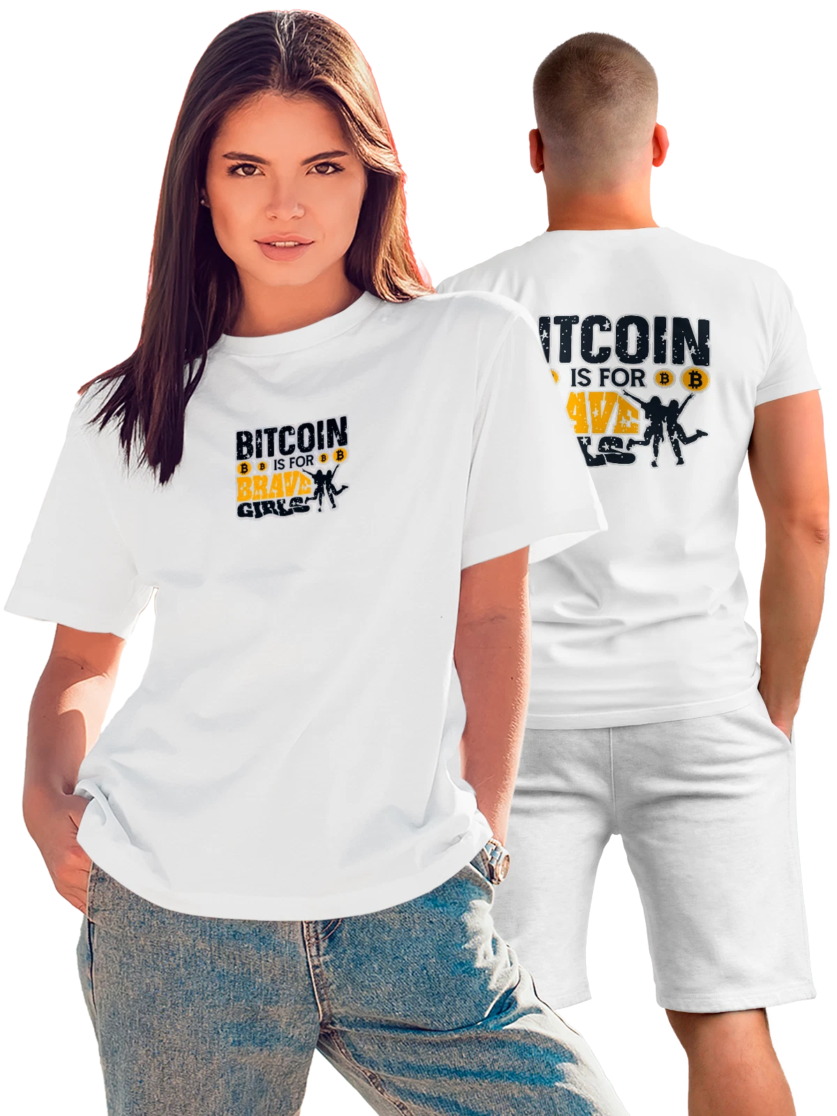 Футболка Bitcoin is for brave белая с принтом на спине — подарок криптоэнтузиасту — Белая, фото 1