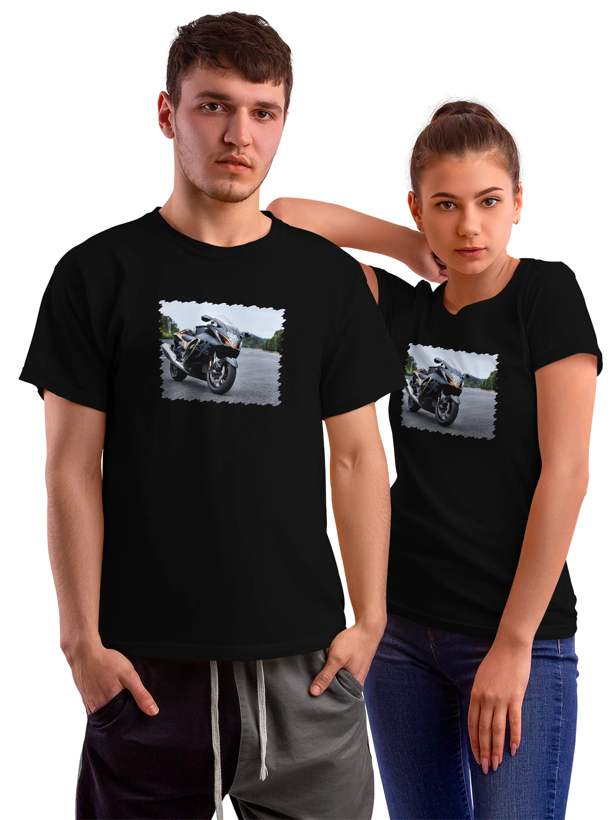 Футболка Мотоцикл Suzuki Hayabusa чёрная с принтом — мощный байк — Чёрная, фото 1
