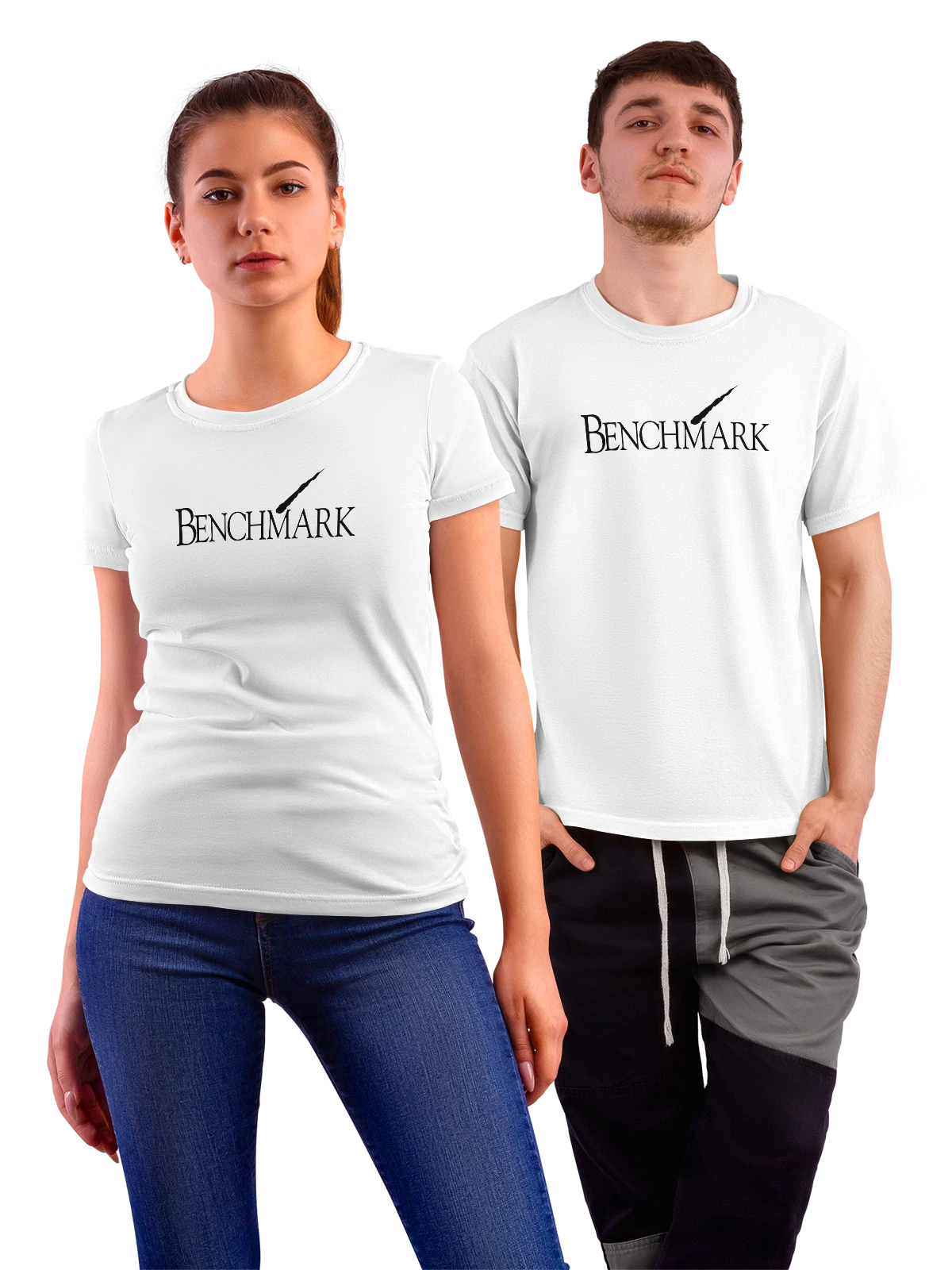 Футболка Benchmark белая с принтом — современная айдентика — Белая, фото 1