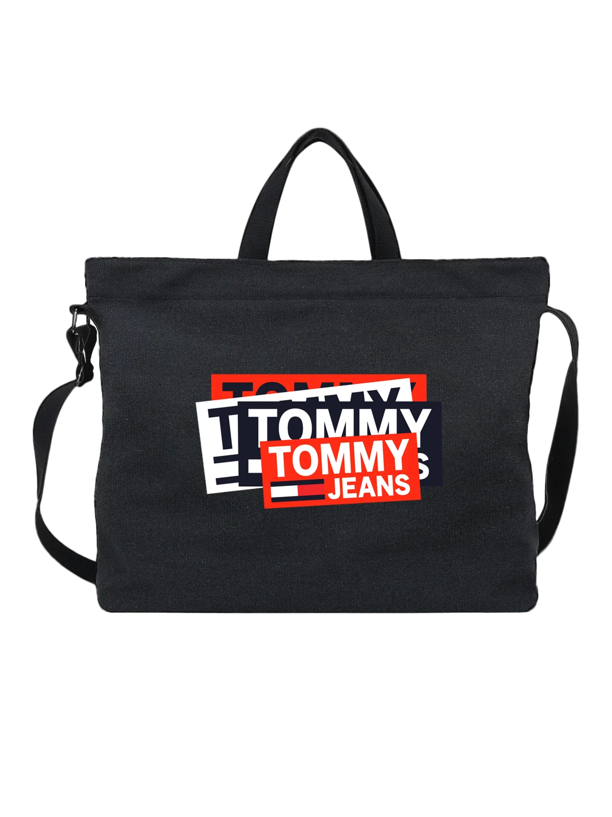 Сумка Tommy Jeans логотип на красном фоне крупно чёрная с принтом — белые буквы — Чёрная, фото 1