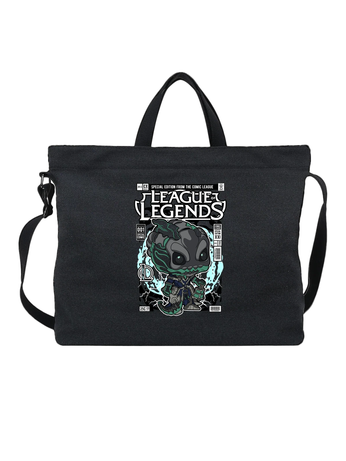 Сумка чёрная с принтом League of Legends зелёный дракон Тимо — монстр — Чёрная, фото 1