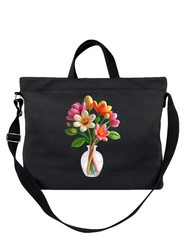 Сумка tulips тюльпанов в стеклянной вазе — Чёрная, фото 1