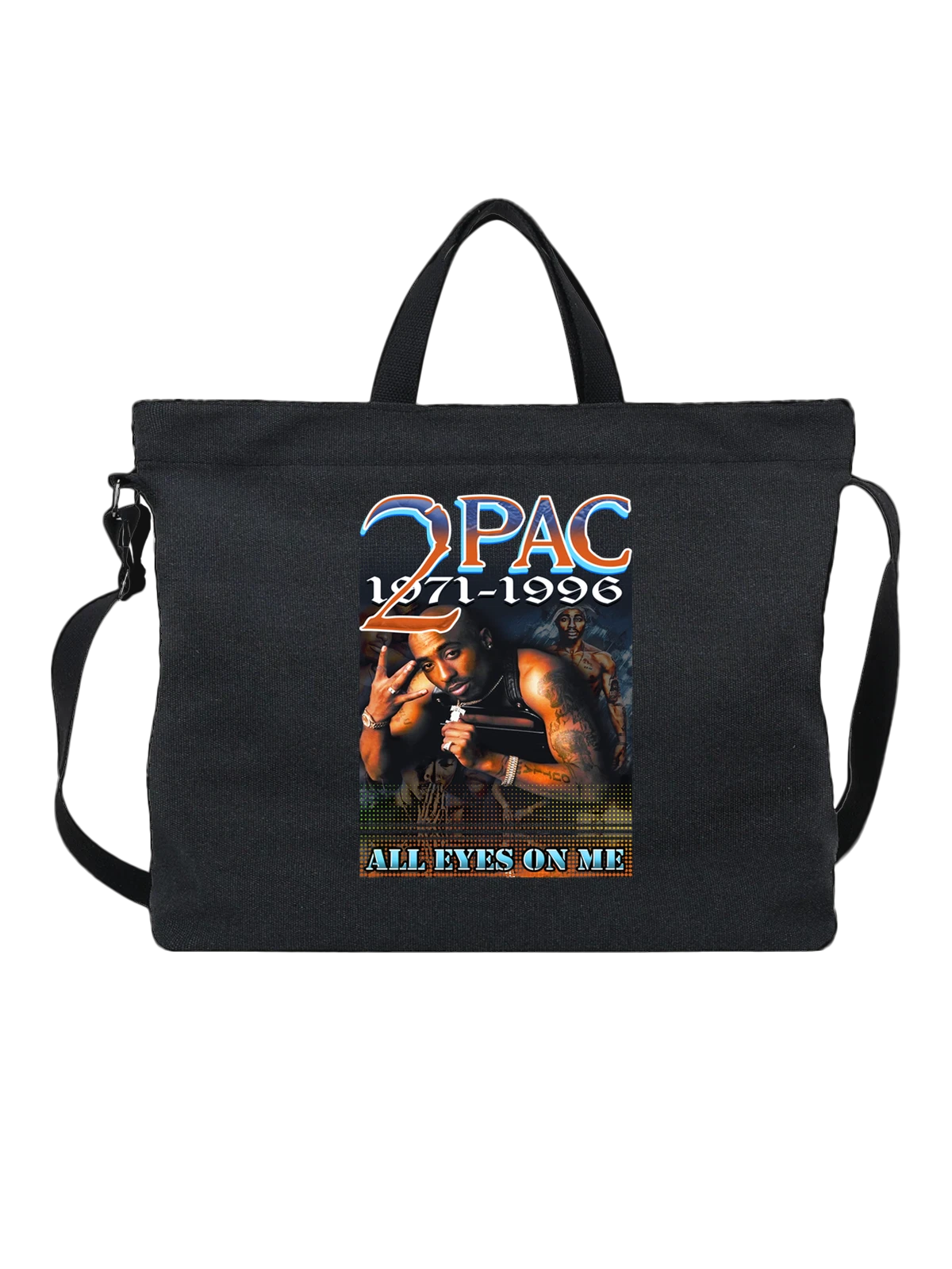 Сумка чёрная с принтом Тупак Шакур 2Pac All Eyes on Me — 1971-1996 — Чёрная, фото 1