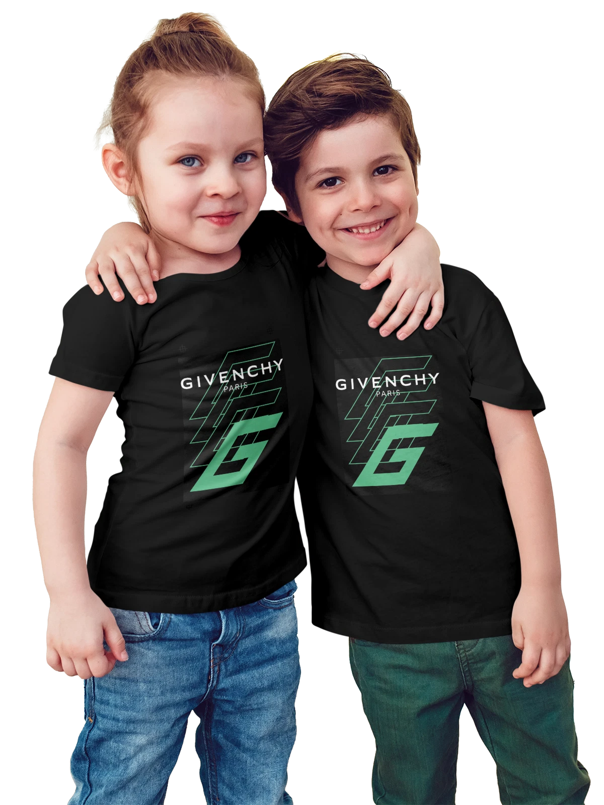 Футболка детская Givenchy Paris геометрический логотип чёрная с принтом — минимализм — Чёрная, фото 1
