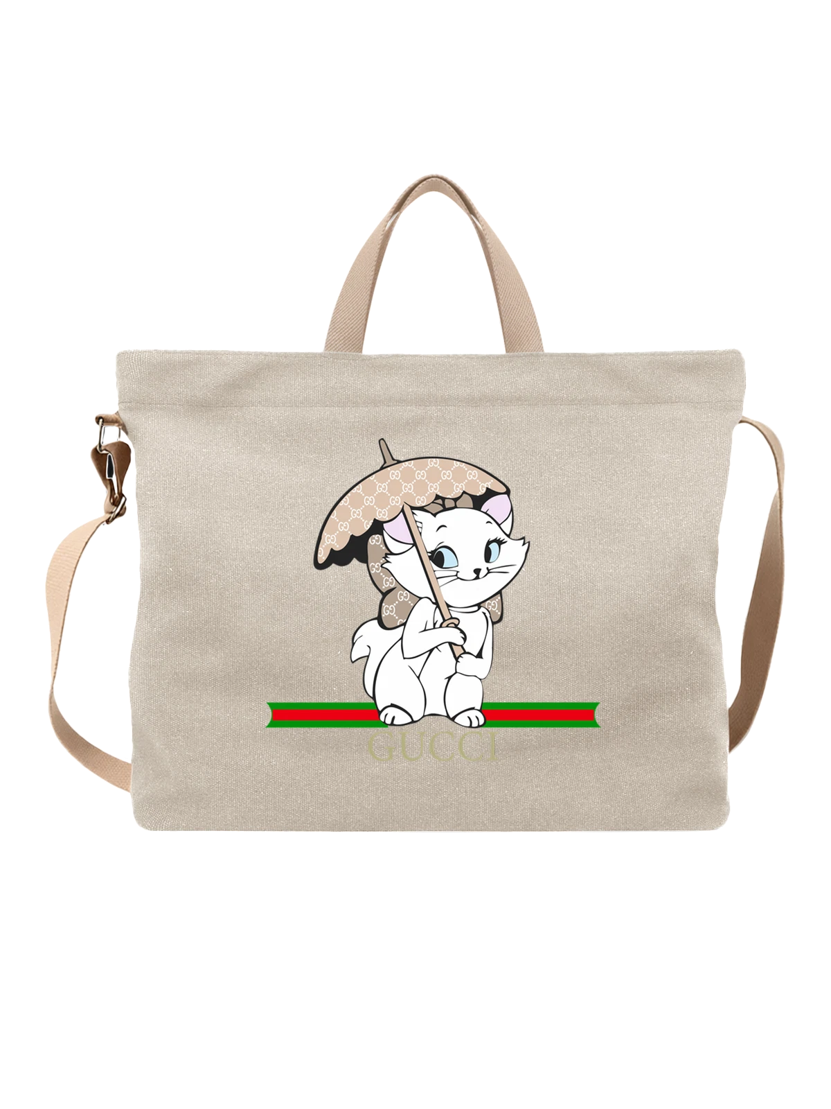 Сумка Белая кошка с зонтом в стиле Gucci белая с принтом — luxury cat — Белая, фото 1