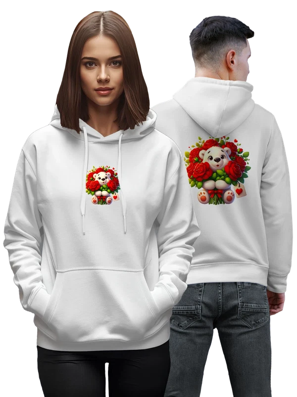 Худи с медведем розами День святого Валентина — Белая, фото 1