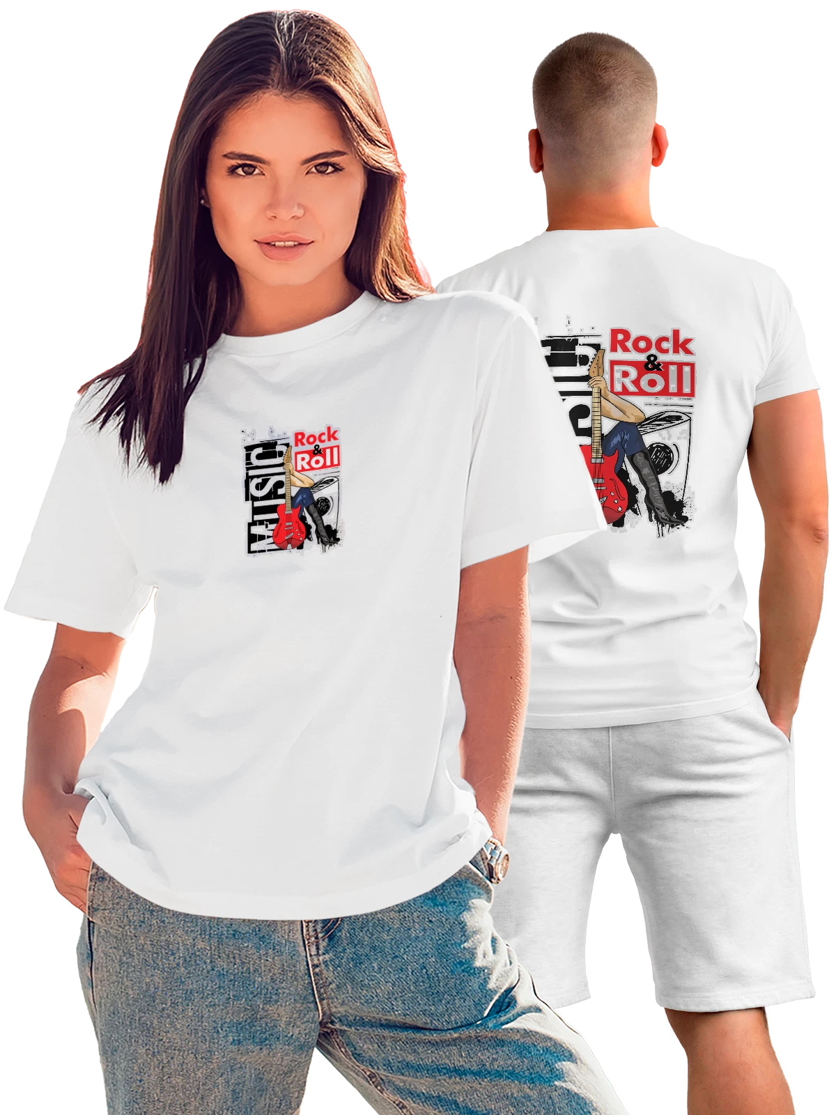 Футболка Рок надпись rock and roll белая с принтом на спине — подарок гурману — Белая, фото 1