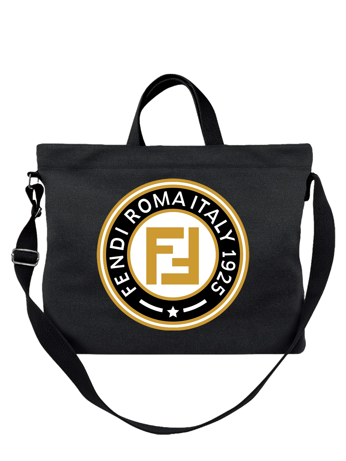Сумка Fendi чёрная с принтом — маленькая звезда снизу — Чёрная, фото 1