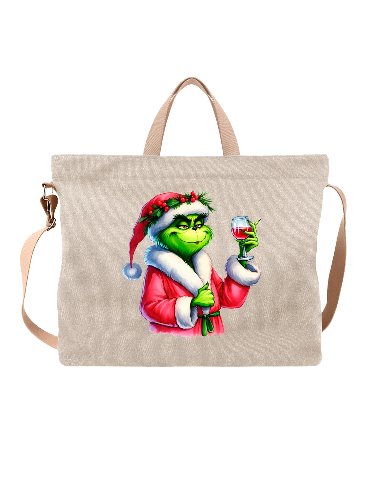 Сумка Гринч Grinch в колпаке белая с принтом — зимняя сказка — Белая, фото 1