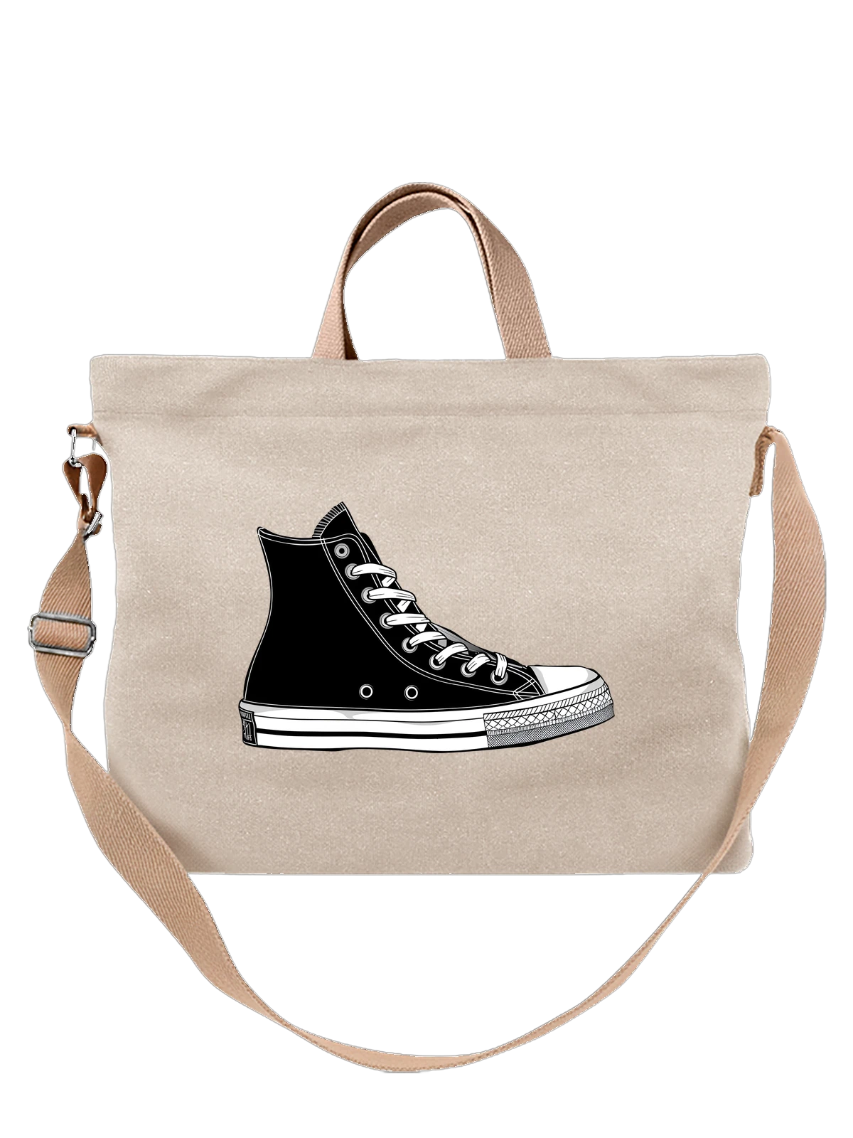 Сумка Черные кеды Converse высокие кроссовки белая с принтом — шнуровка — Белая, фото 1