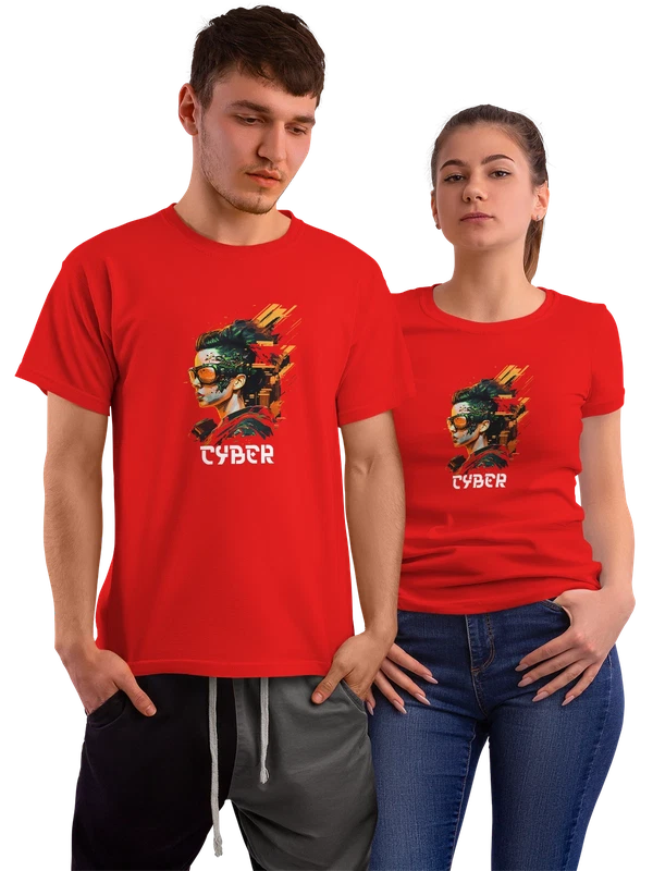 Футболка с девушкой cyber — Красная, фото 1
