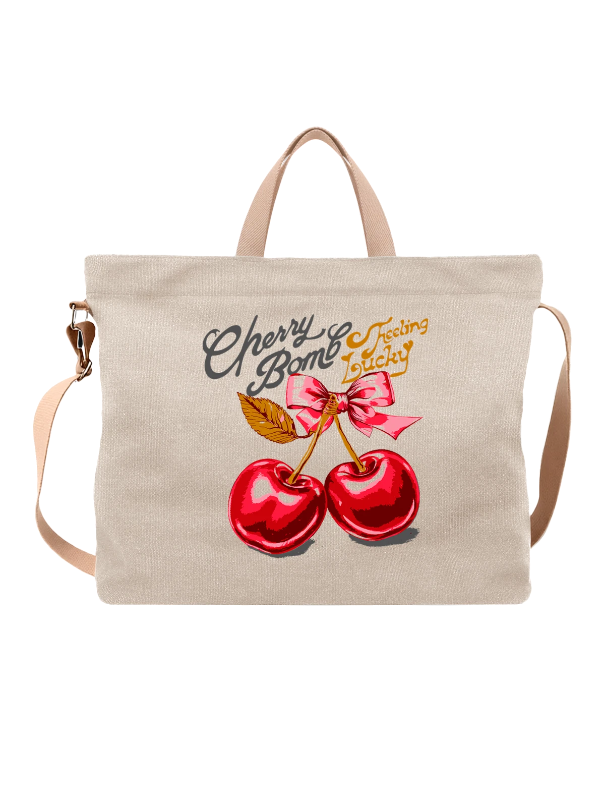 Сумка Вишня cherry bomb белая с принтом — растительная пища — Белая, фото 1