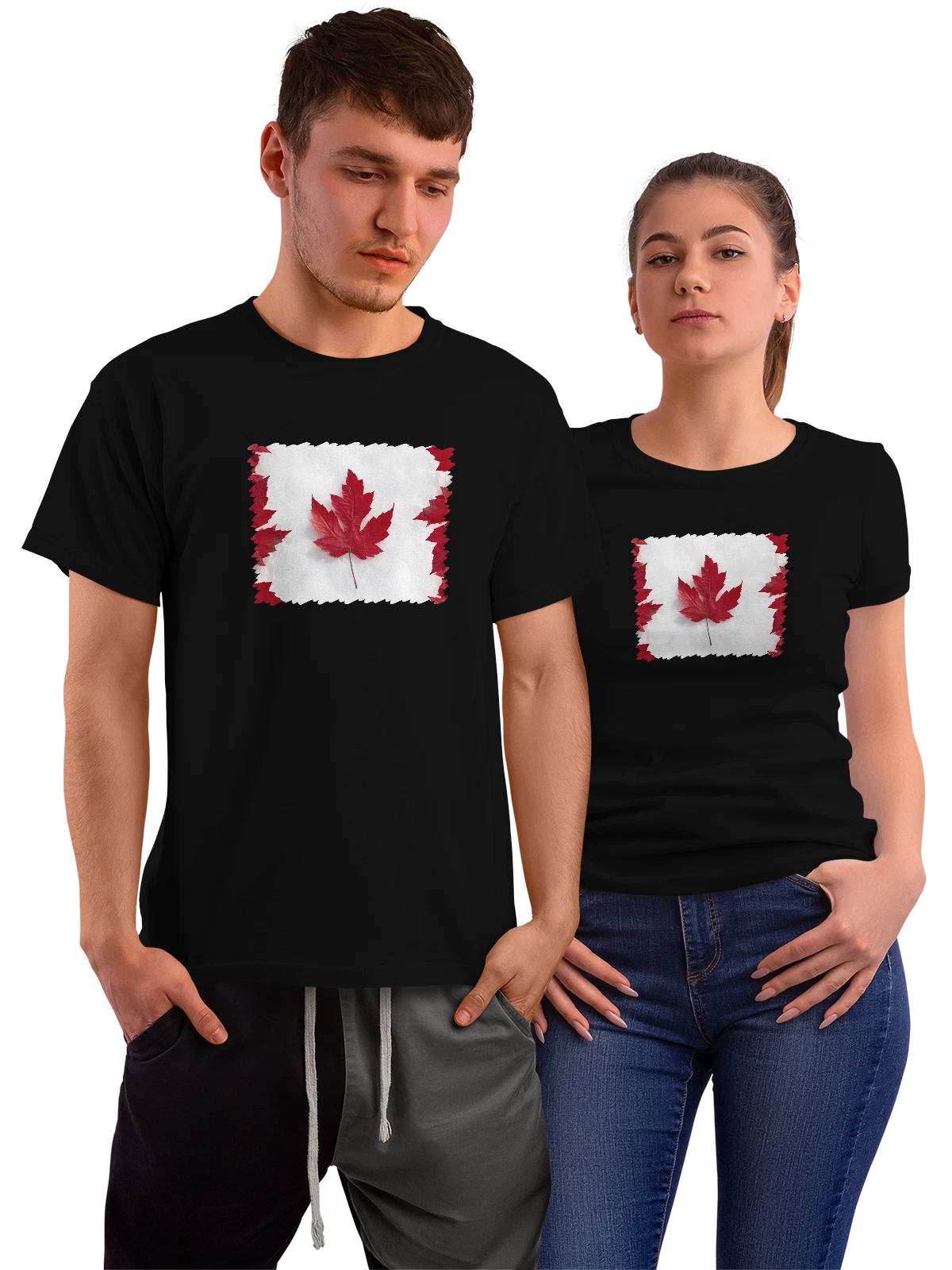 Футболка Разные Canada Flag Maple Leaf Art чёрная с принтом — яркая композиция — Чёрная, фото 1