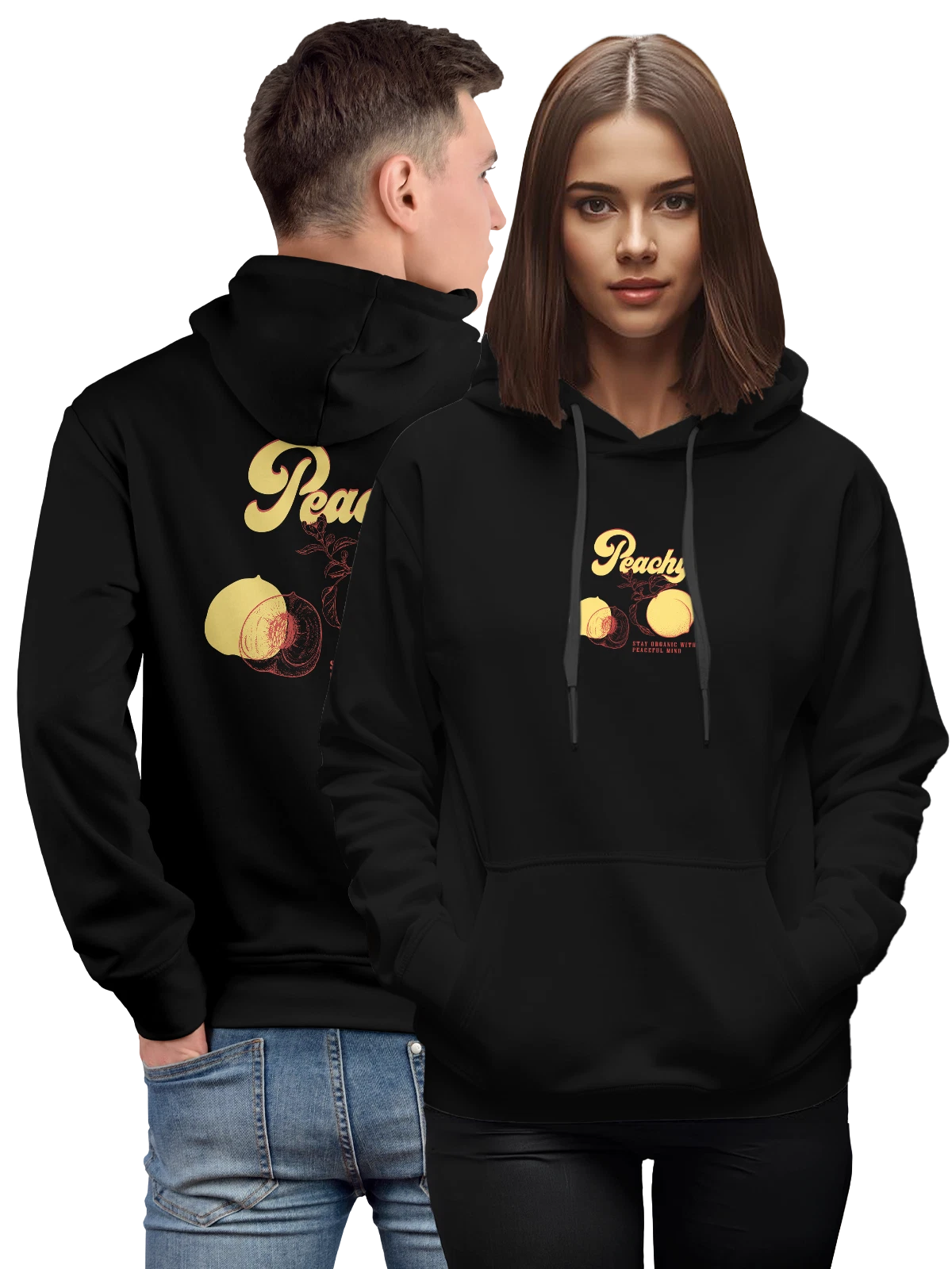Худи с персиками peachy чёрное с принтом — натуральные продукты — Чёрная, фото 1