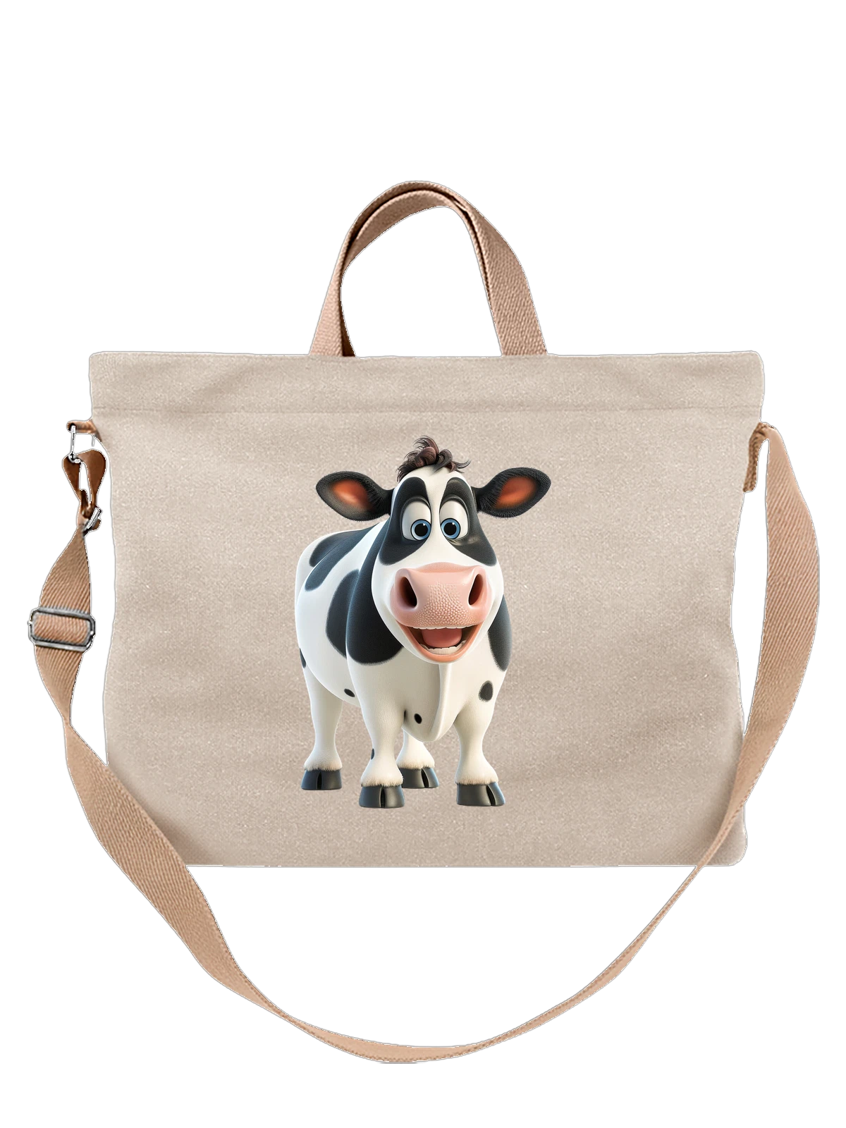 Сумка Мультяшная корова с улыбкой и пятнами белая с принтом — сельское хозяйство — Белая, фото 1