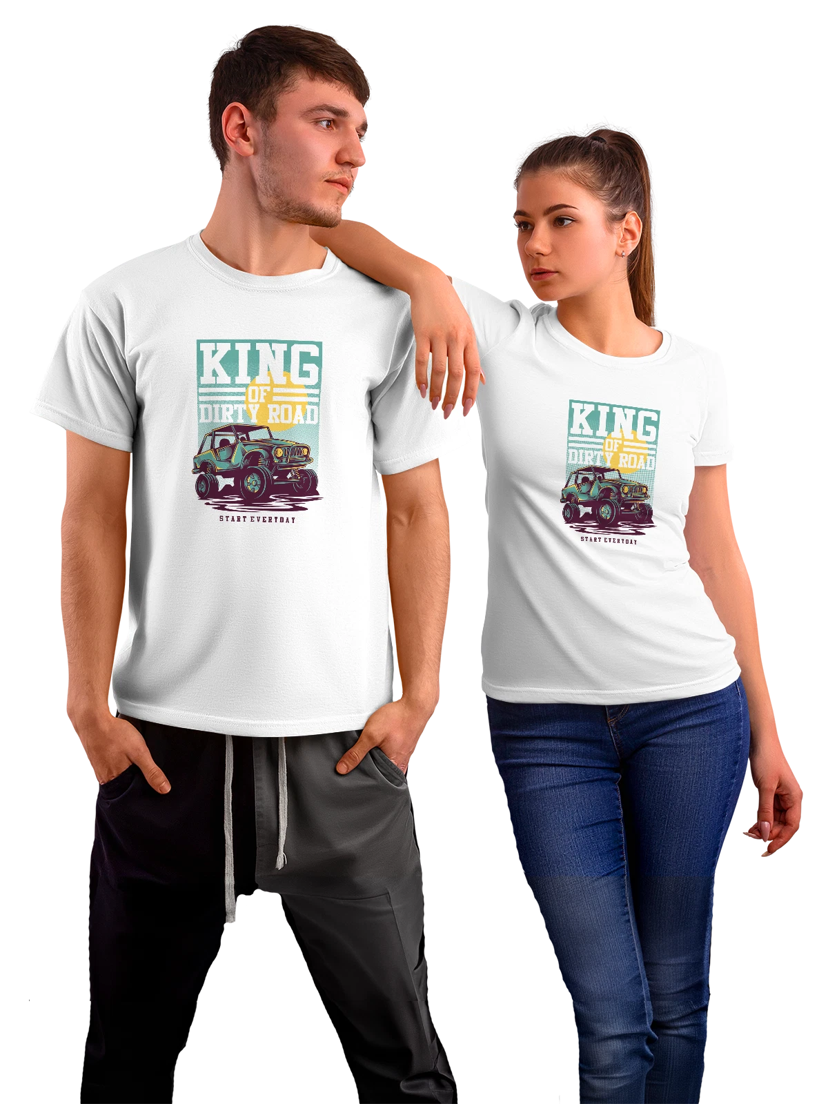Футболка King of Dirty Road внедорожник белая с принтом — тюнинг — Белая, фото 1