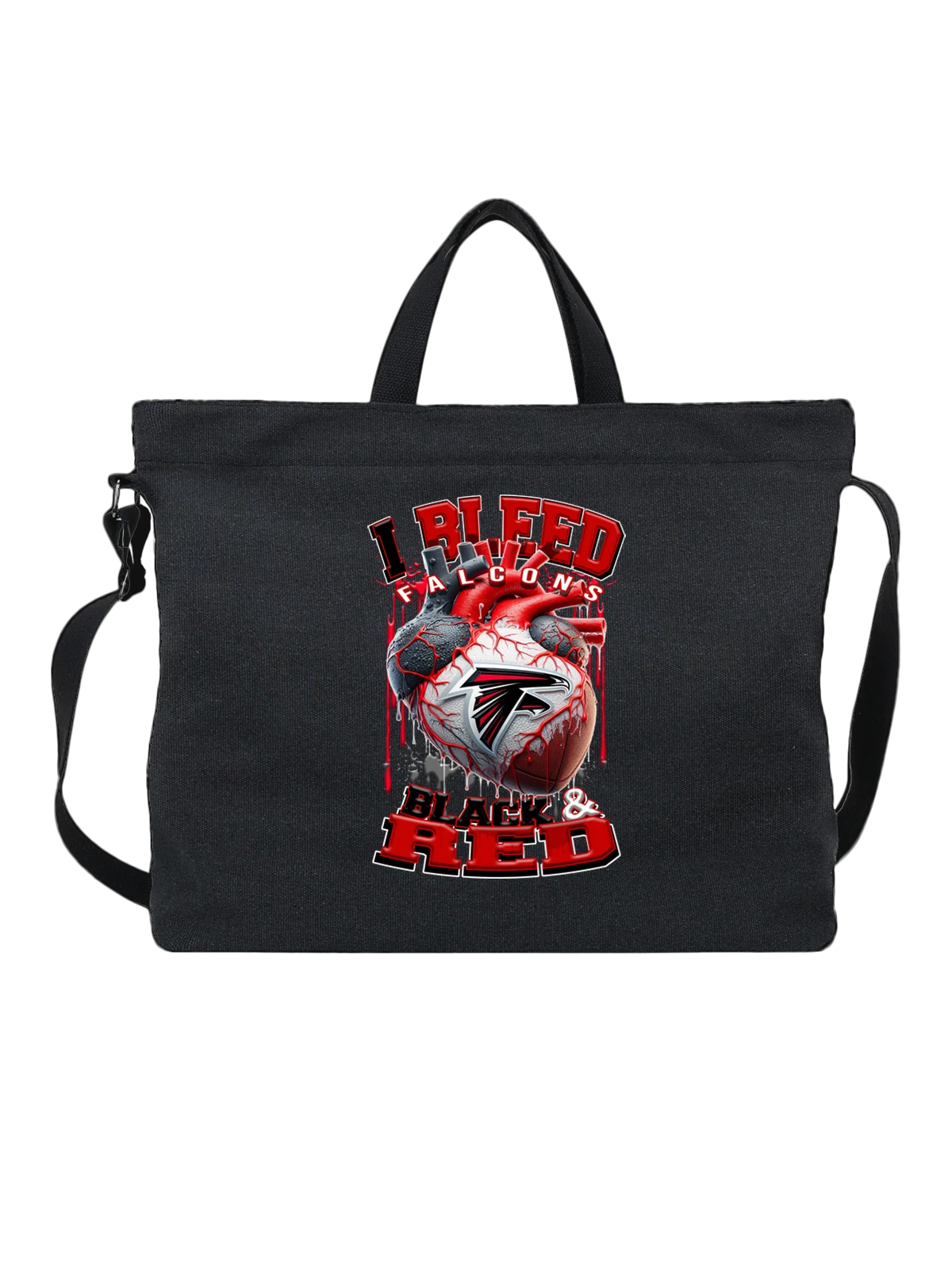 Сумка Atlanta Falcons логотип и сердце чёрная с принтом — red and black design — Чёрная, фото 1