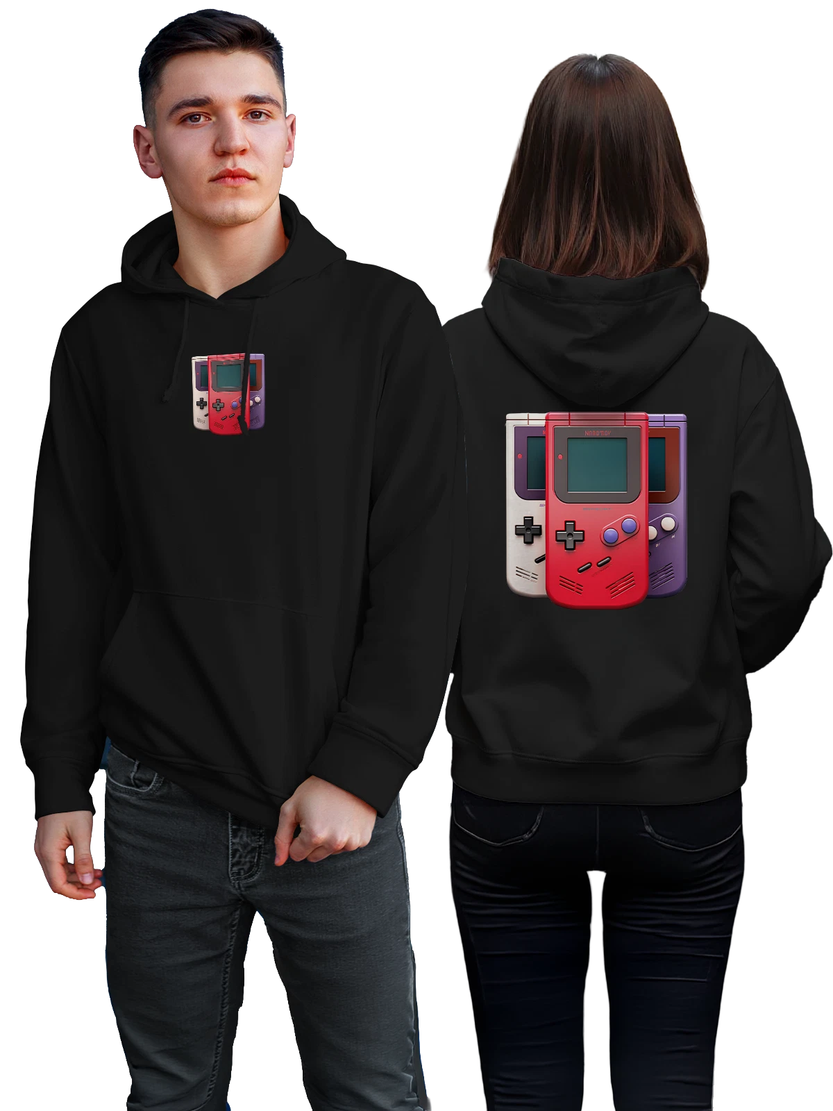 Худи Ретро игровые консоли Nintendo в трёх цветах чёрное с принтом — кнопочная консоль — Чёрная, фото 1