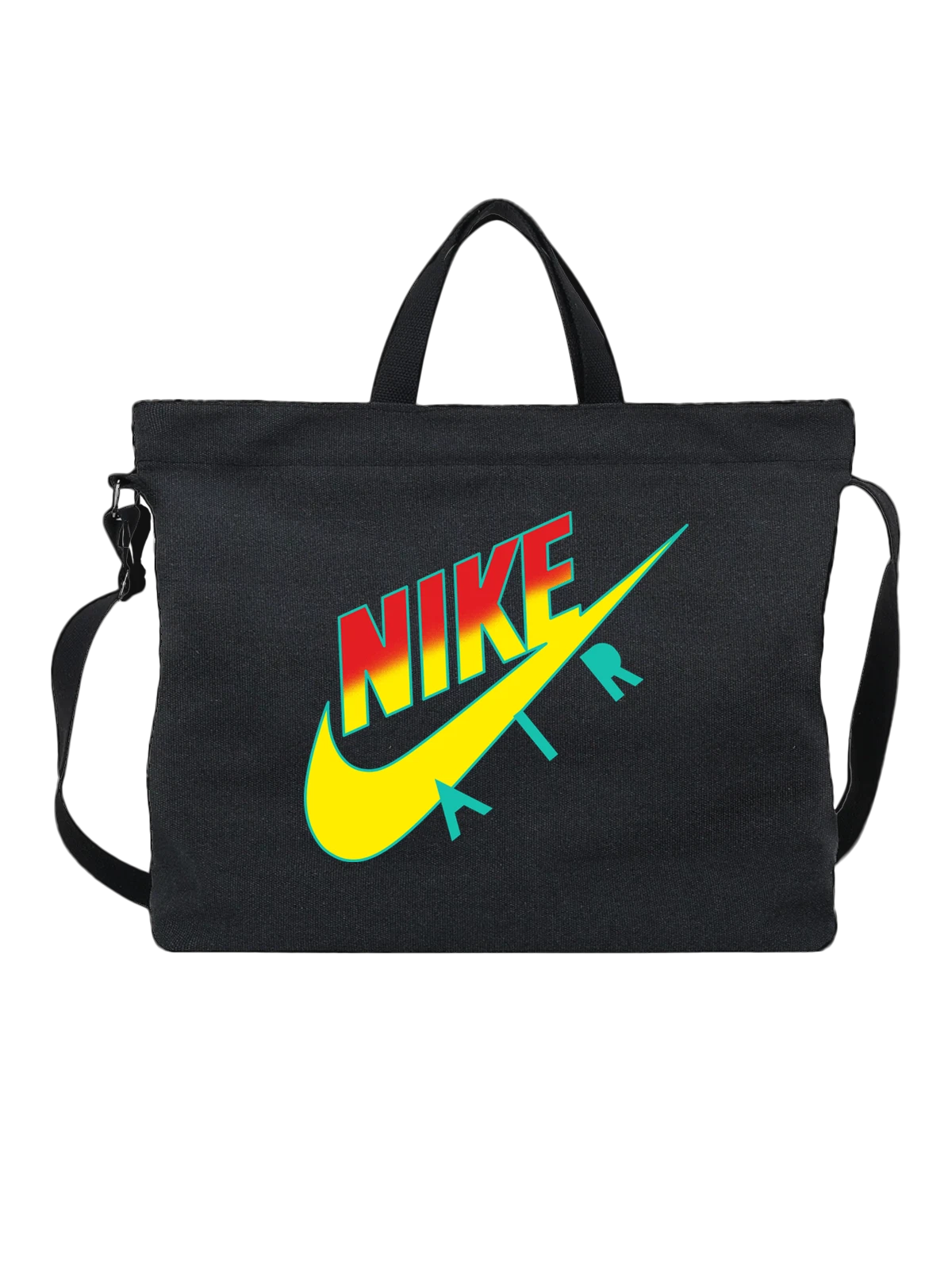 Сумка Nike ретро логотип с ярким градиентом чёрная с принтом — яркий градиент — Чёрная, фото 1